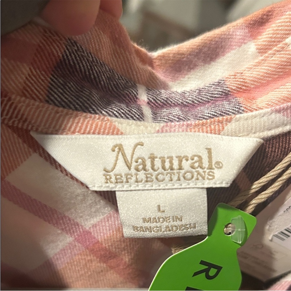 NWT Natural Reflections Vibrant Plaid Button Down Shirt Size L - Picture 2 of 8
